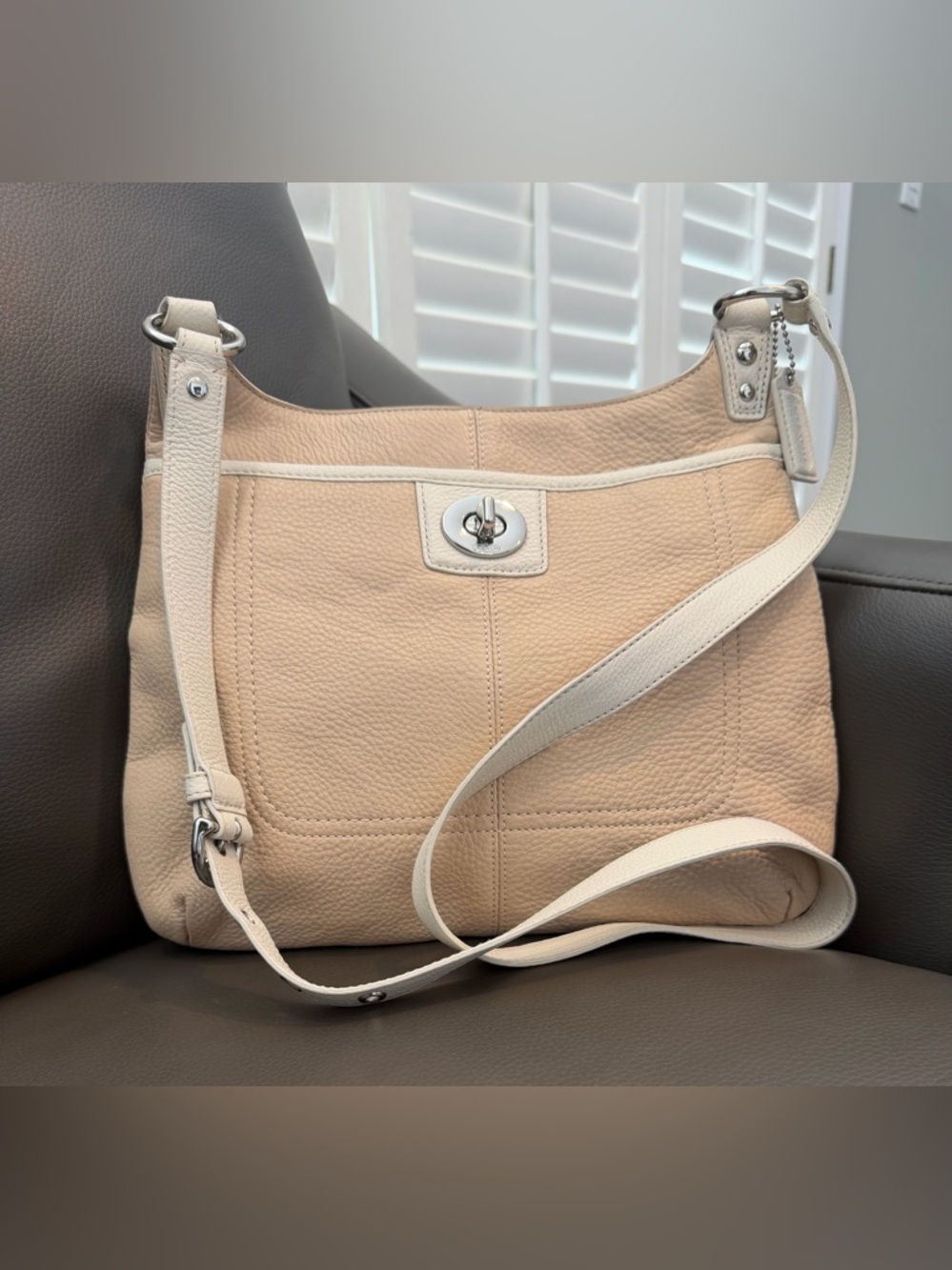 Coach Penelope Tan Cream Pebbled Leather Crossbody